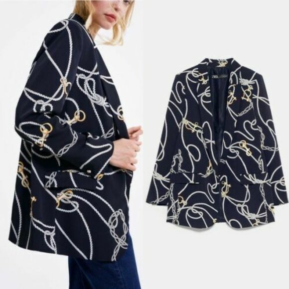 Zara Jackets & Blazers - Zara Black and Gold Patterned Blazer